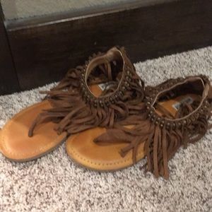 Brown fringe sandals
